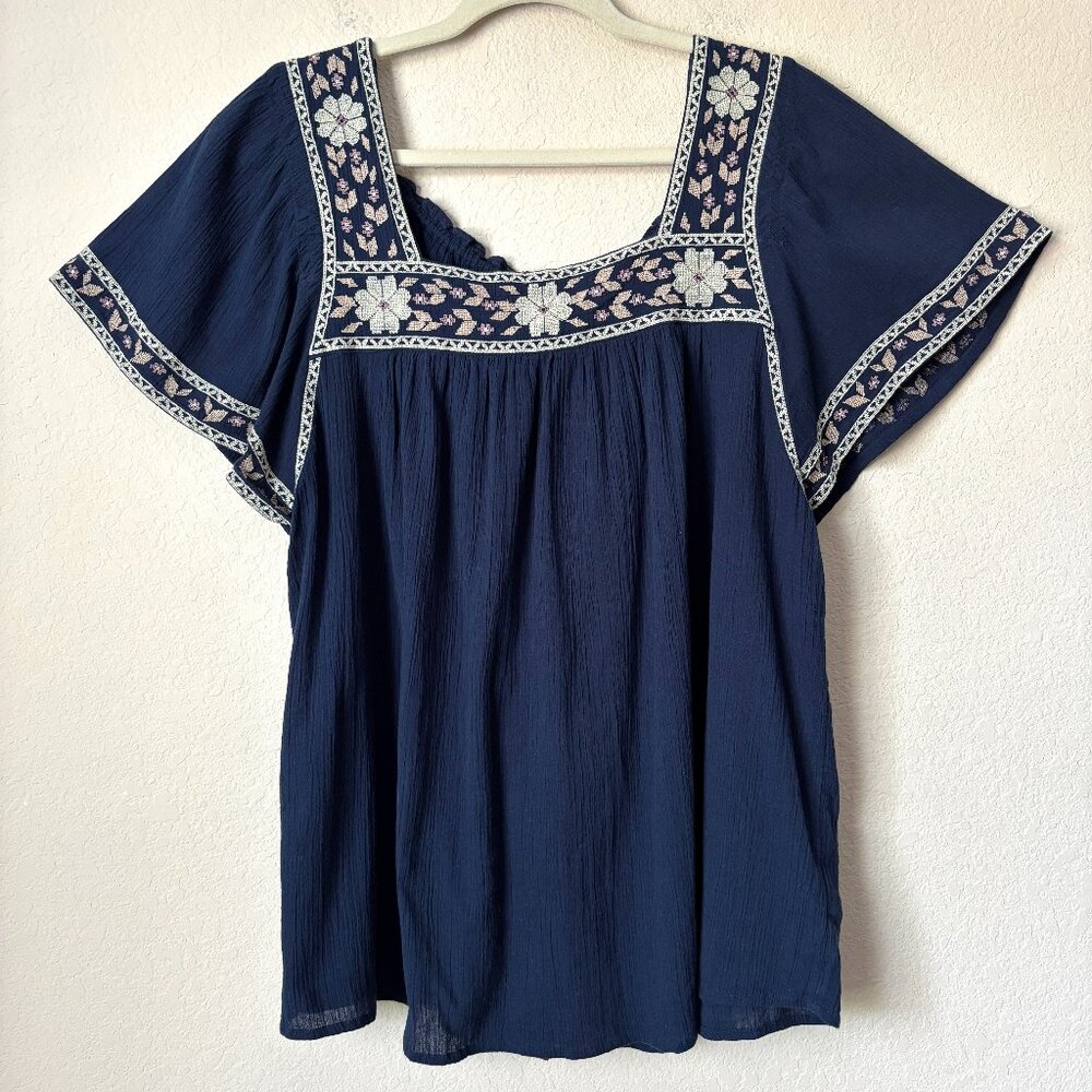 Madewell 1X Plus Boho Embroidered Square-Neck Top - Picture 2 of 16